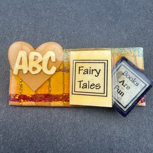 Lucinda Jewelry - Vintage Lucinda Book Pin Brooch ABC Heart Fairy Tales Books Are Fun Teacher